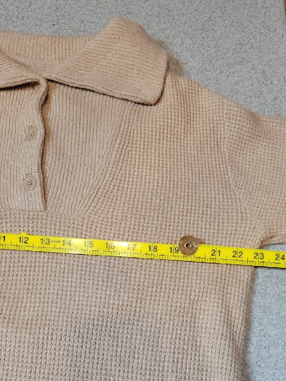 Aerie Oversized Waffle Knit Collared Sweater Beige Cozy Lounge Size Small NEW - Picture 10 of 11